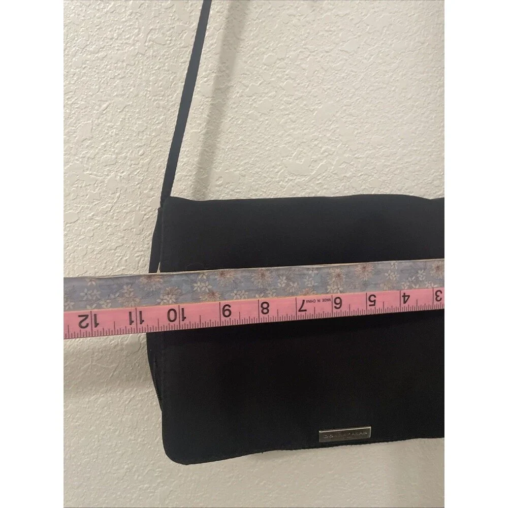 Donna Karan New York Canvas Black Crossbody Bag, Snap Closure Classic Stain
